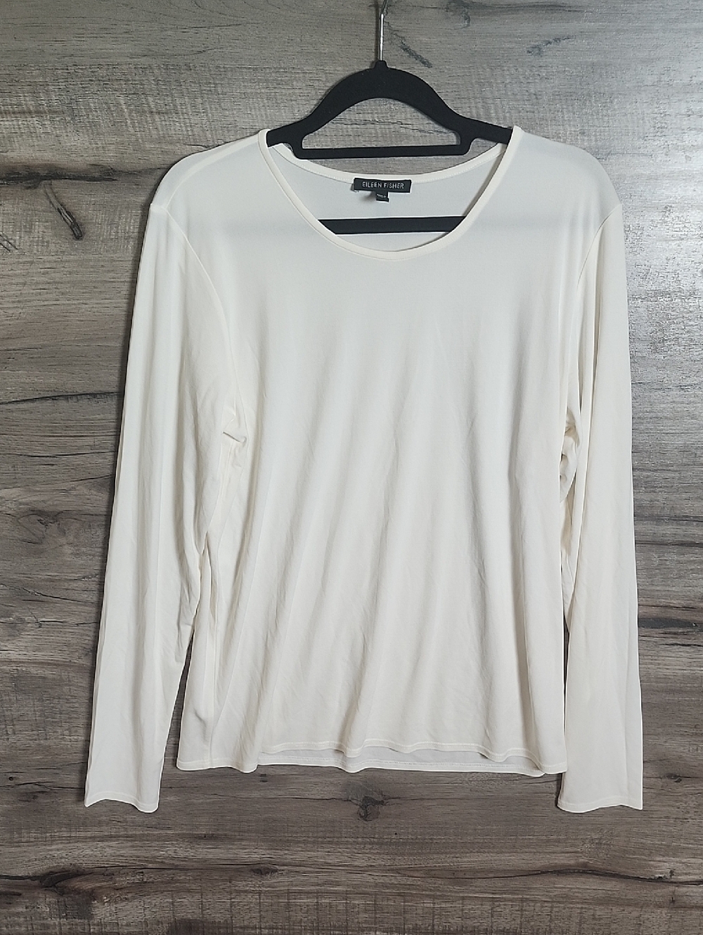 Eileen Fisher Crew Neck Silk Long Sleeve Tee In Cream